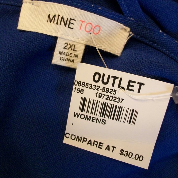 MINE TOO 2XL Cobalt Blue Peplum Pullover Top NWT Cut Out Back Semi Sheer - Picture 6 of 8